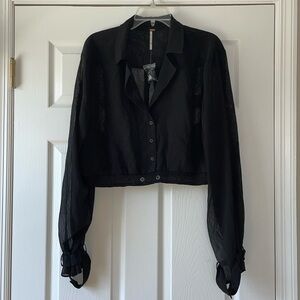 Free People Sheer Cropped Button Down Blouse